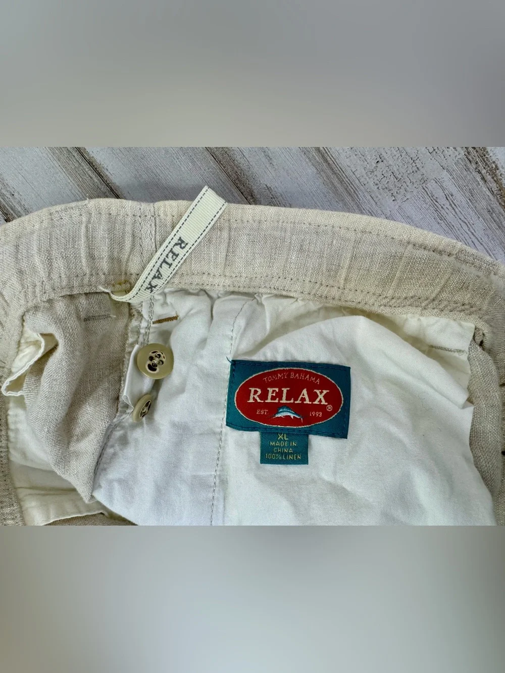 Tommy Bahama Relax Mens XL Beige 100% Linen Drawstring Straight Leg Pants